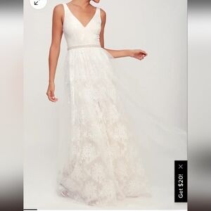 Lulus Sweet Love Ivory Lace Beaded Maxi Wedding Dress Size Small